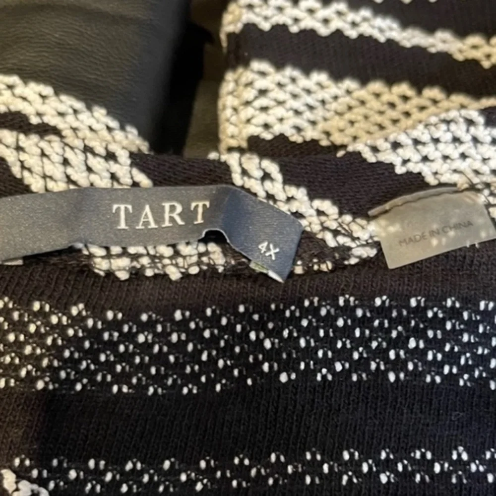 NWT Tart 4X black/white stripe faux leather trim layered look hi-low sweater top